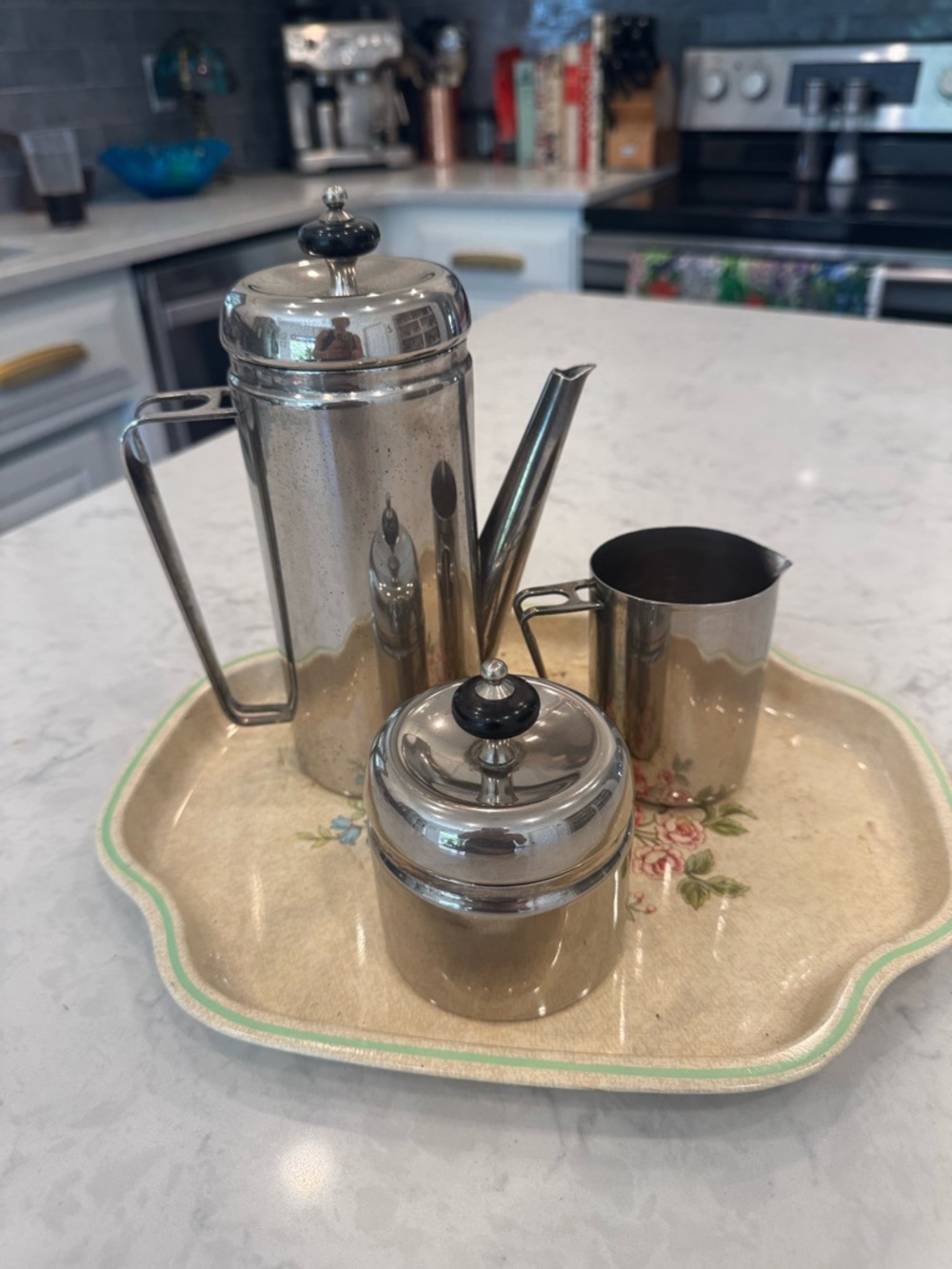 Vintage MCM Chrome Coffee Set Atomic Coffee Pot Creamer Sugar Set
